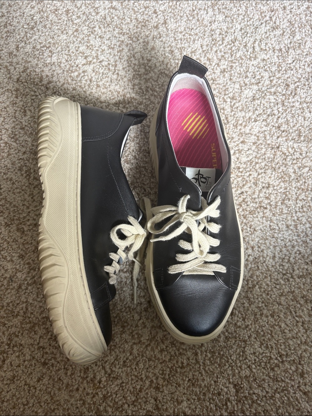 Women’s Black Leather Platform Sneaker with Cream Sole